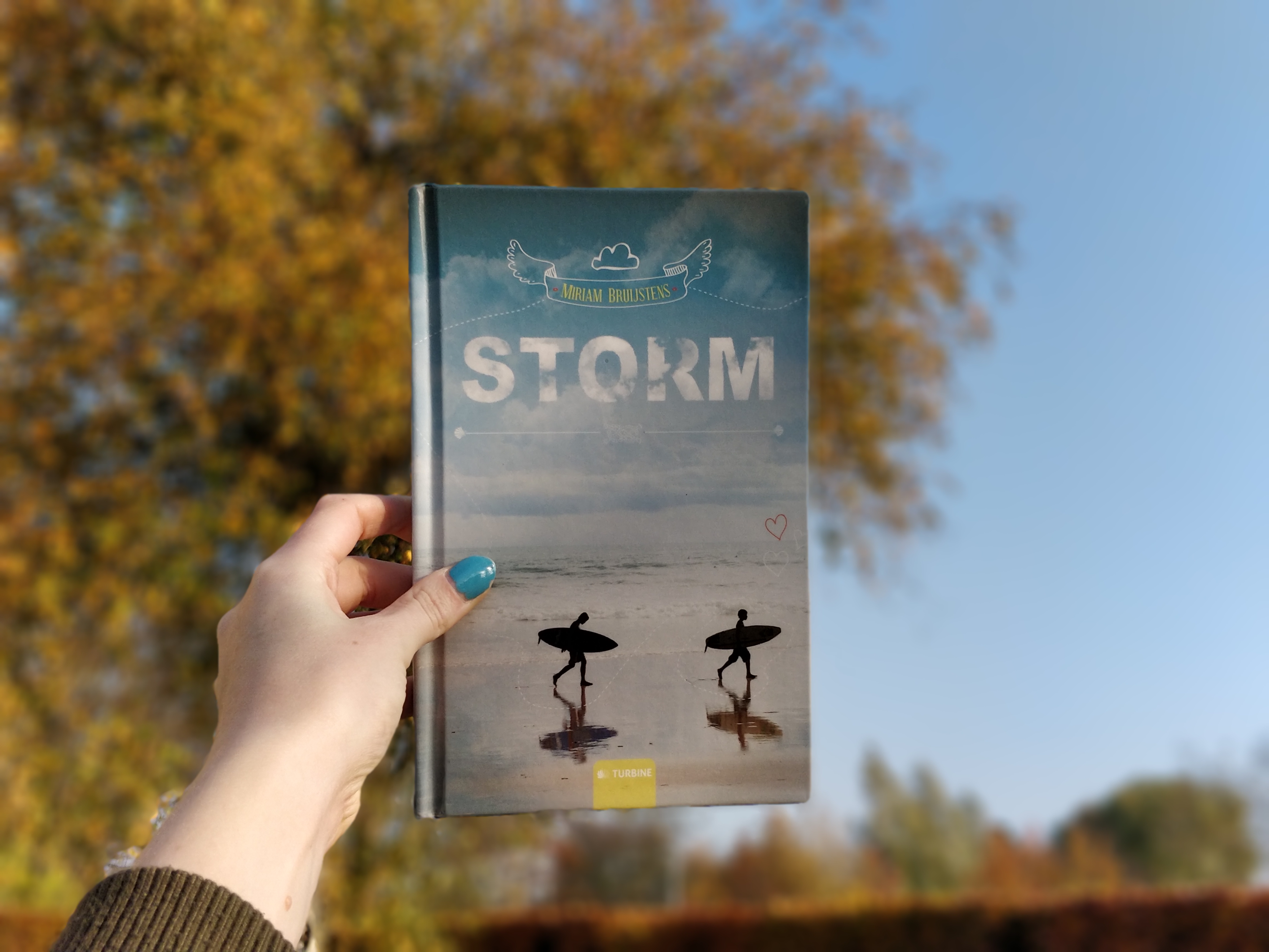 Bogen Storm af Miriam Bruijstens foran et træ, der er sløret.